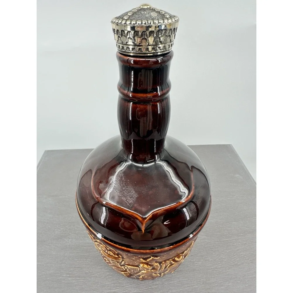 Vintage Kentucky Empty Whiskey Bottle with Bas Relief Pottery Locomotive Scene